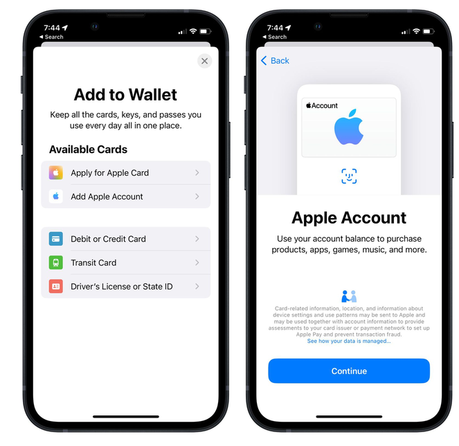 中江苹果手机维修分享iOS 15.5钱包App如何添加 Apple 账户 